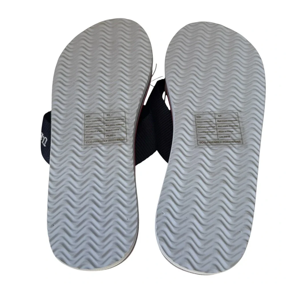 U.S. Polo Assn Womens Flip Flops Size 5-6 Red White Blue Nautical Striped NWT